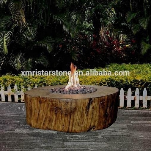 Garden round propane gas fire pits coffee table with wood texture body