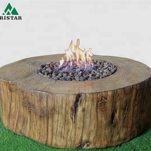 Garden round propane gas fire pits coffee table with wood texture body