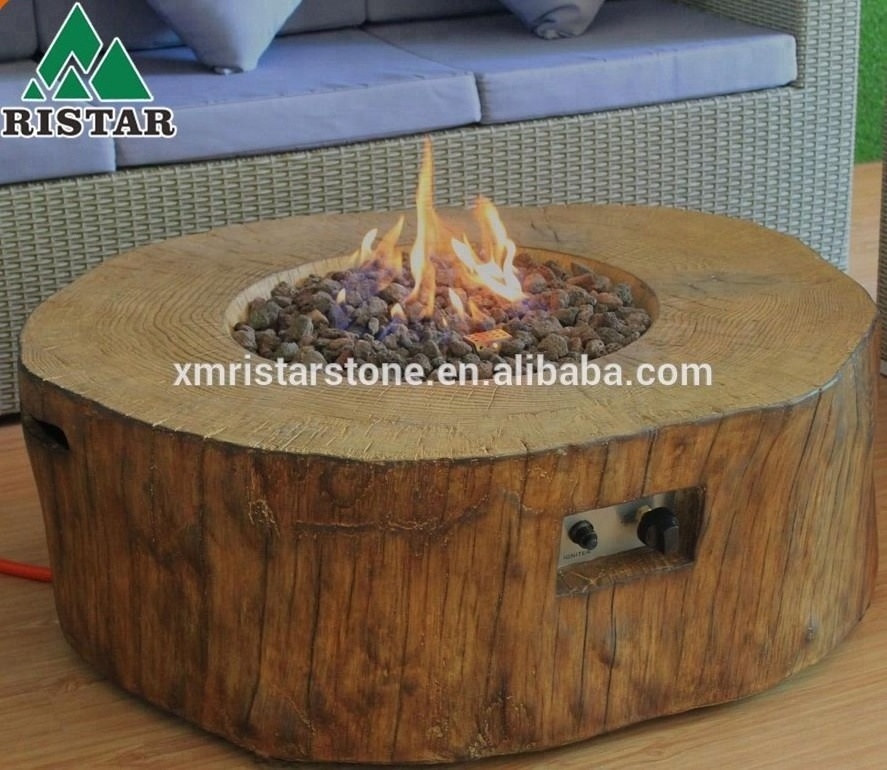 Garden round propane gas fire pits coffee table with wood texture body