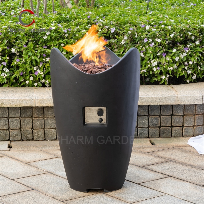 Outdoor Garden Propane Gas Round Fire Pit Column With Tempered Glass Guard