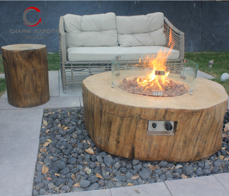 Round dome 40 inch concrete gas fire table,fire pit,fireplace coffee table with wood vein look for outdoor living