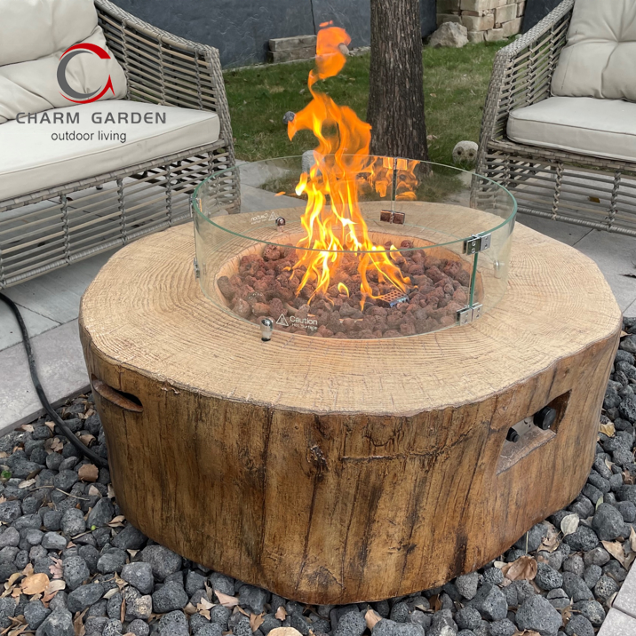 Round dome 40 inch concrete gas fire table,fire pit,fireplace coffee table with wood vein look for outdoor living