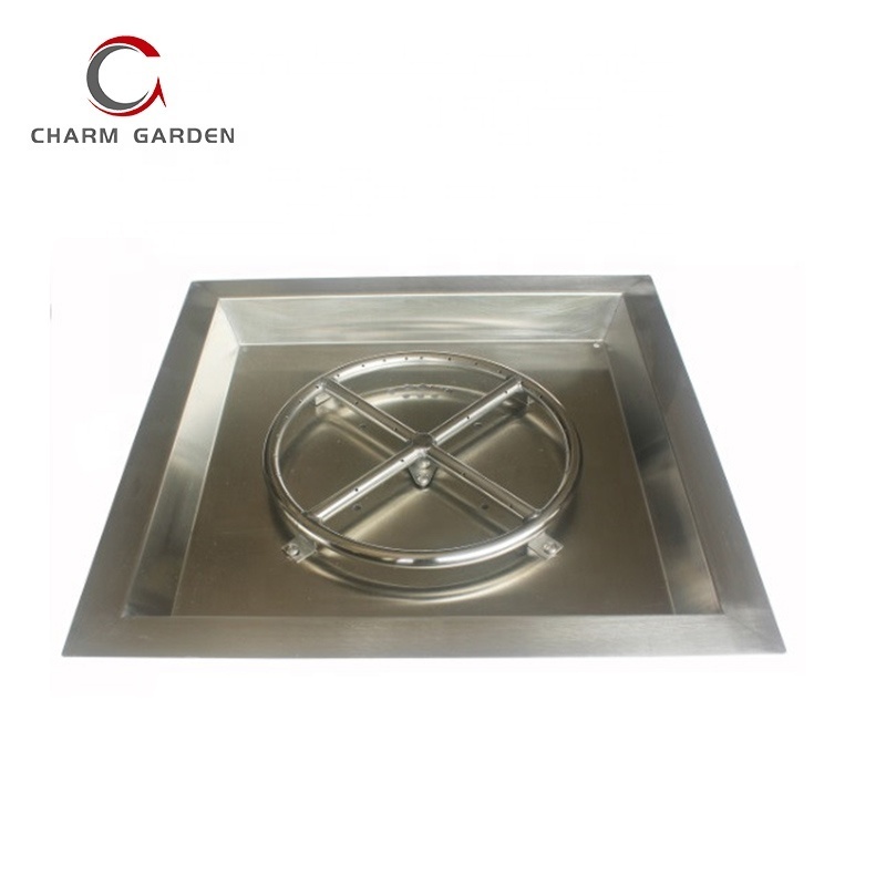 CE Certificate #304 Stainless steel round Ring Square pan fire pit burner system suitable for Natural gas or Liquid Propane