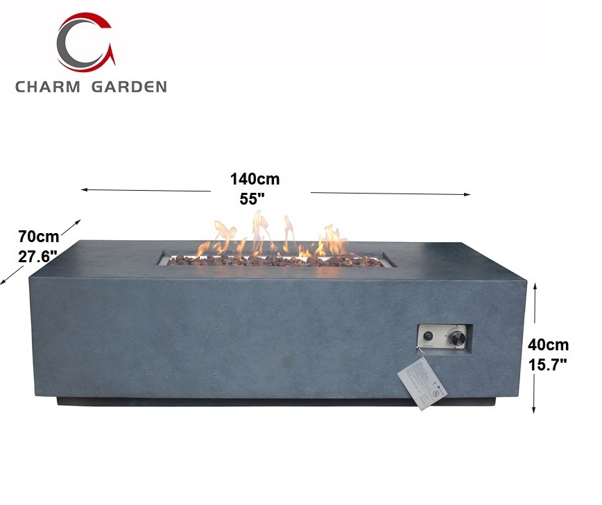 High quality gas fireplace or patio outdoor fire pit table with Dark grey and rectangle burner