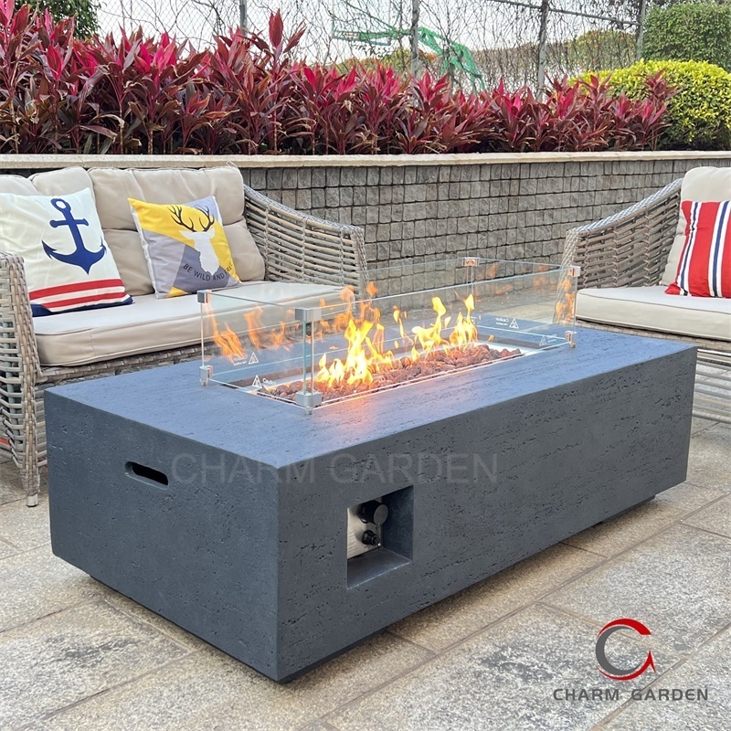 Concrete Grey Outdoor Propane Gas Fire Pits Burning Rectangle Patio Warmer