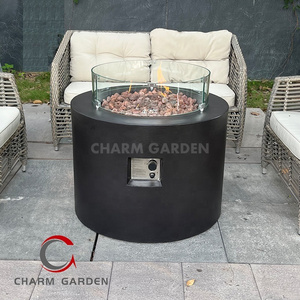 Modern Exterior Fireplace Wholesale Gas Fire Pit Table With Round Concrete Grey Tabletop