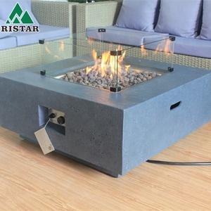 Square outdoor gas cast concrete fire pit table in patios