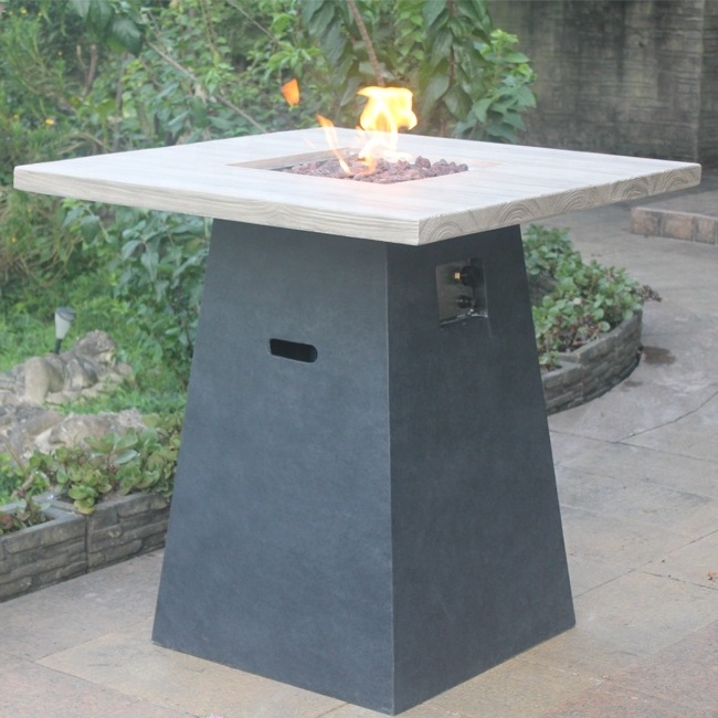 New arrival 42 inch height gas fire pits Bar Table with wood vein table top