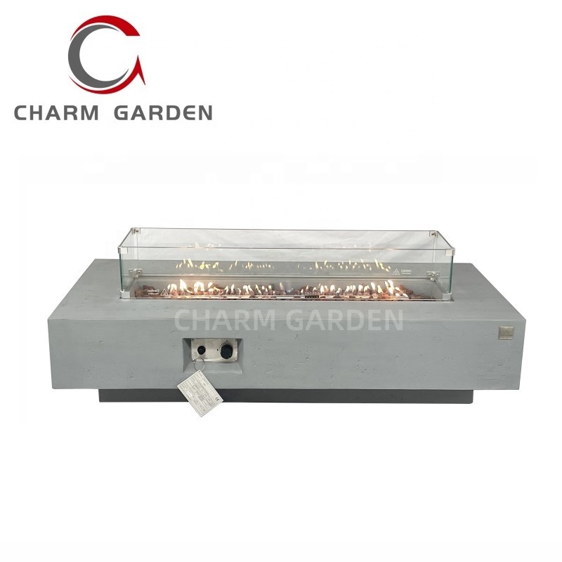 Charm Garden Antique High Quality Rectangle Outdoor Cement Beige Gas Fireplace Patio Heaters Fire Tables