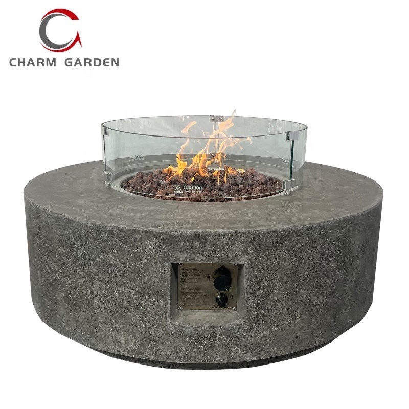 Modern Stylish Original Concrete Look Outdoor Gas Fire bowl Cement Grey Round Shape fire place