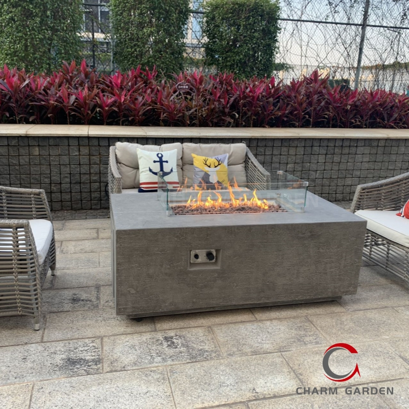 Modern style Dining Fire Table Garden Patio Outdoor Furniture Sets rectangle Gas Fireplace with Gas tank inside