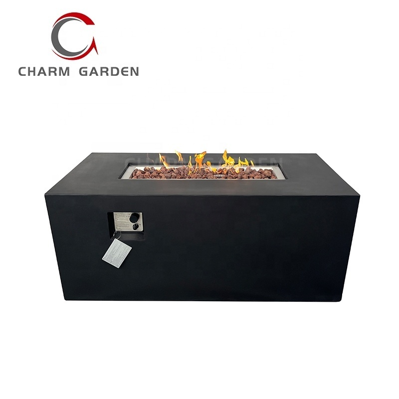 Garden Patio Outdoor Furniture Rectangle Gas Fireplace with Gas tank inside Modern style Dining Fire Table