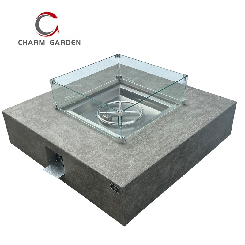 42 inch square outdoor concrete gas fire pit table