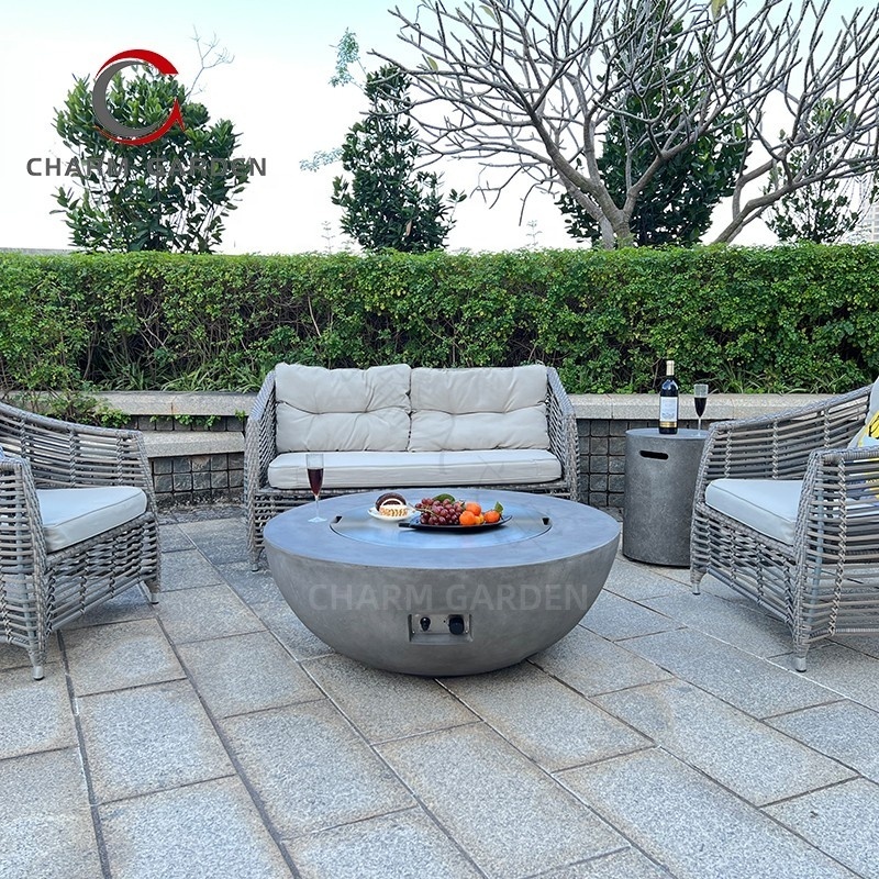 Modern Stylish Original Concrete Look Outdoor Gas Fire bowl Cement Grey Round Shape fire place