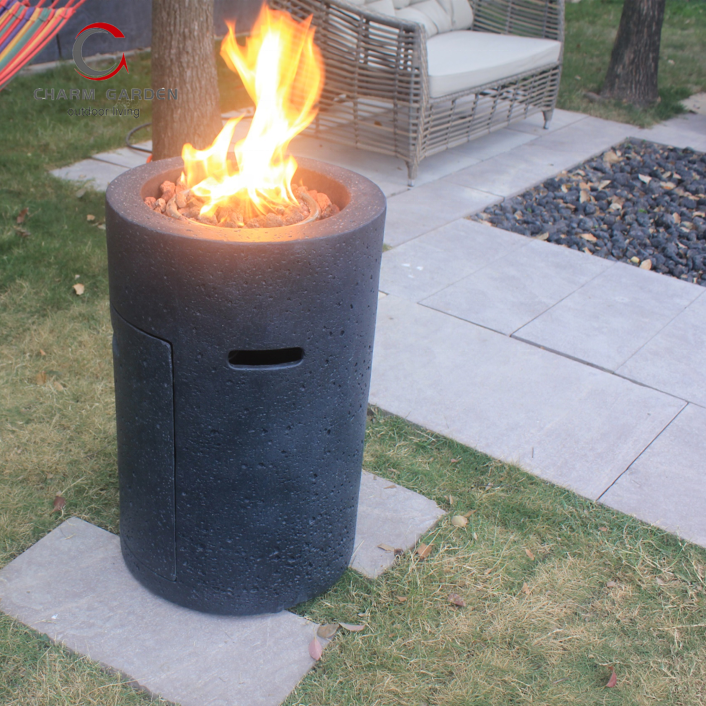 Charm Garden Black Lava Rock Look Burning Fire Tube Garden Patio Heater Fire Pit Column