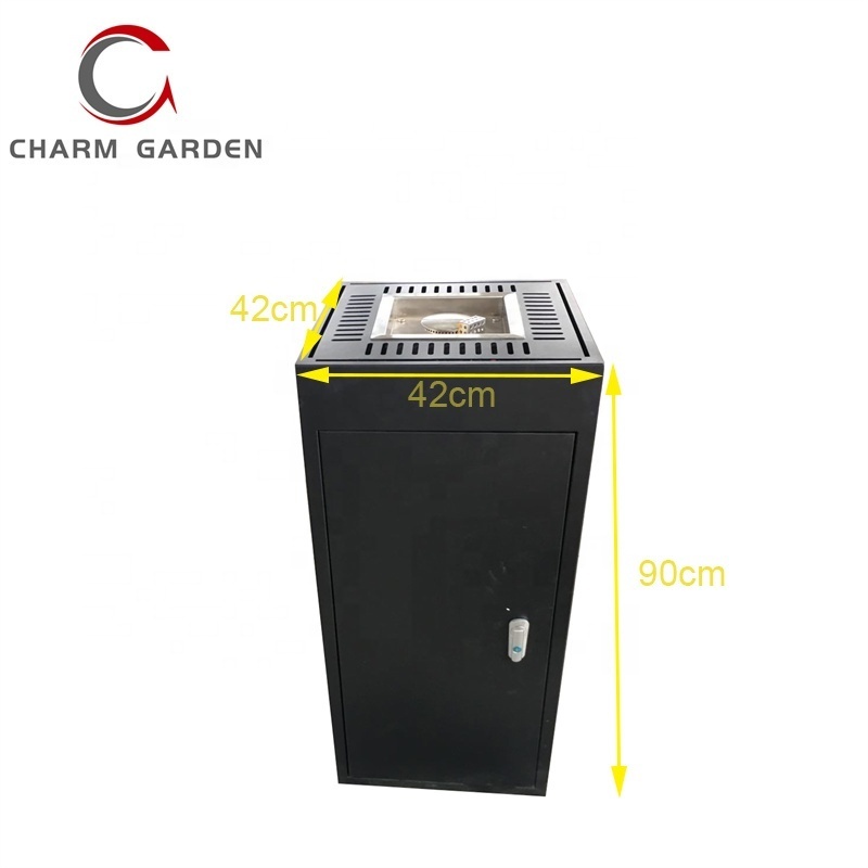 The hot selling black coated steel patio heater with wheels for free standing and easy to move