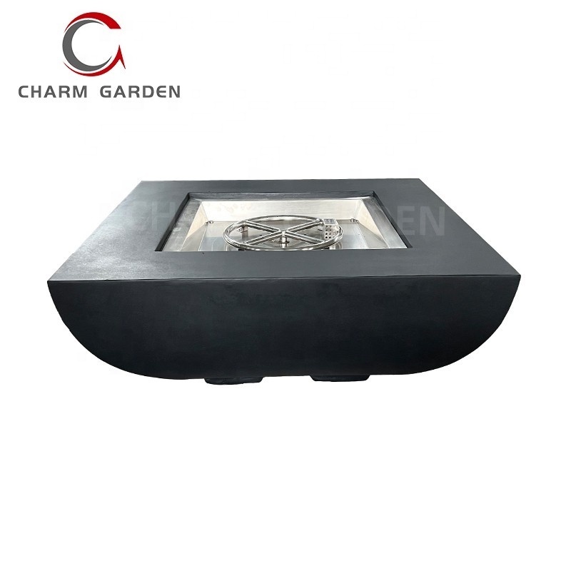 Modern Square Cement Firepit Table Outdoor Propane  Gas Fireplace for Garden Patio Backyard