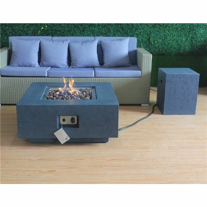 New Design Outdoor Garden Concrete Gas Patio Heater Firepit Tables with Tempered Glass Wind Guard