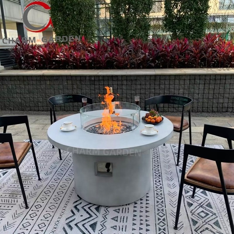 Modern Exterior Fireplace Wholesale Gas Fire Pit Table With Round Concrete Grey Tabletop