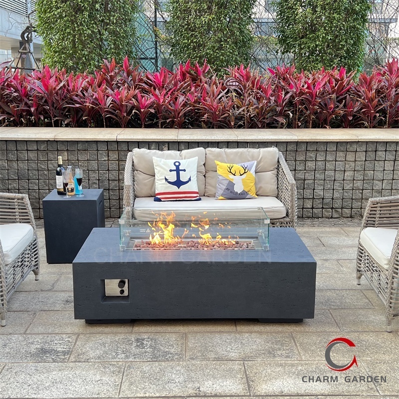 Concrete Grey Outdoor Propane Gas Fire Pits Burning Rectangle Patio Warmer