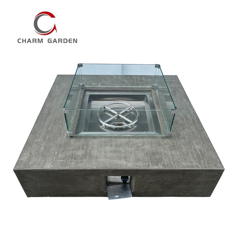 42 inch square outdoor concrete gas fire pit table