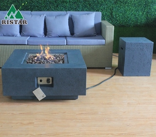 Square outdoor gas cast concrete fire pit table in patios