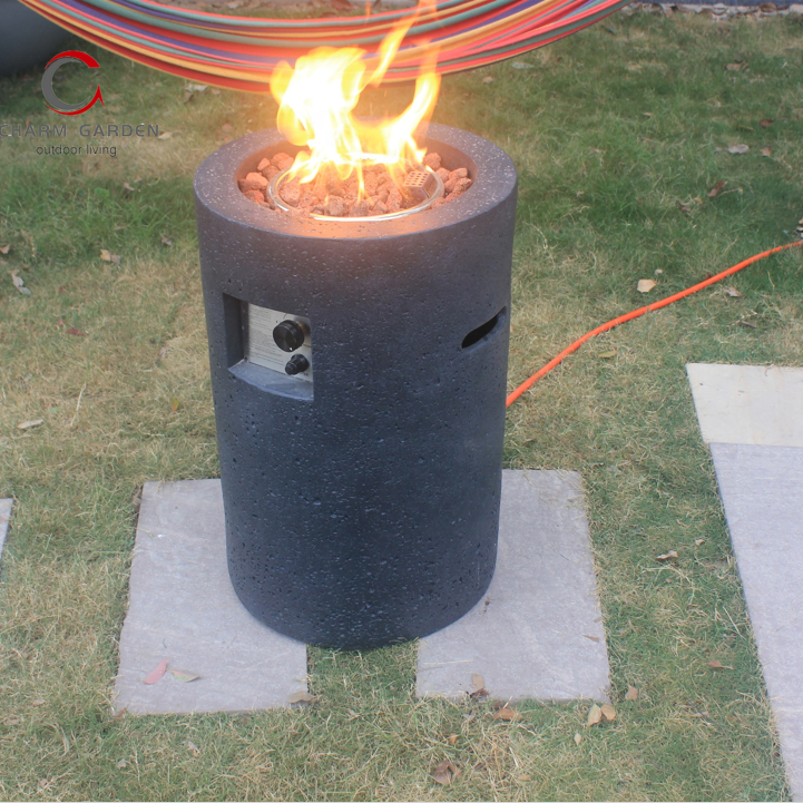 Charm Garden Black Lava Rock Look Burning Fire Tube Garden Patio Heater Fire Pit Column