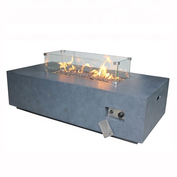 Rectangle GRC / GFRC outdoor gas fire pit table in garden or patio