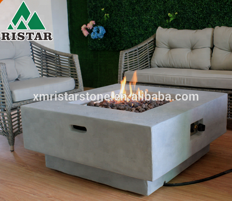 Square outdoor gas cast concrete fire pit table in patios