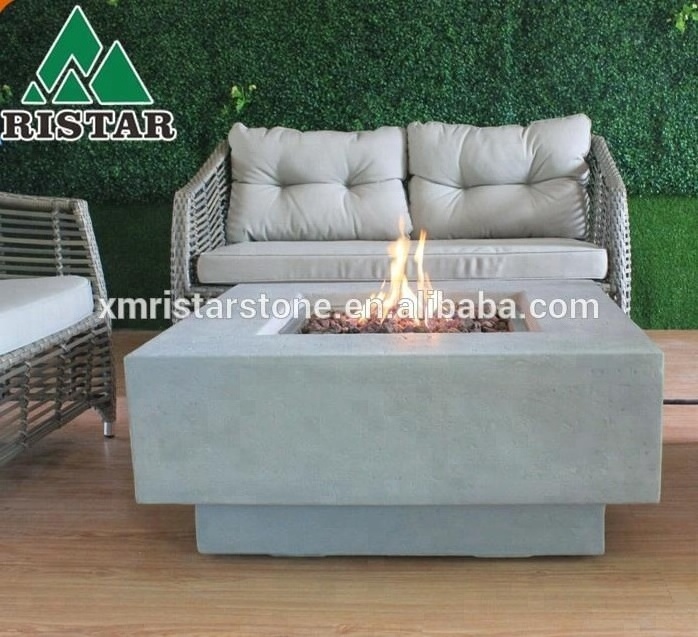 Square outdoor gas cast concrete fire pit table in patios