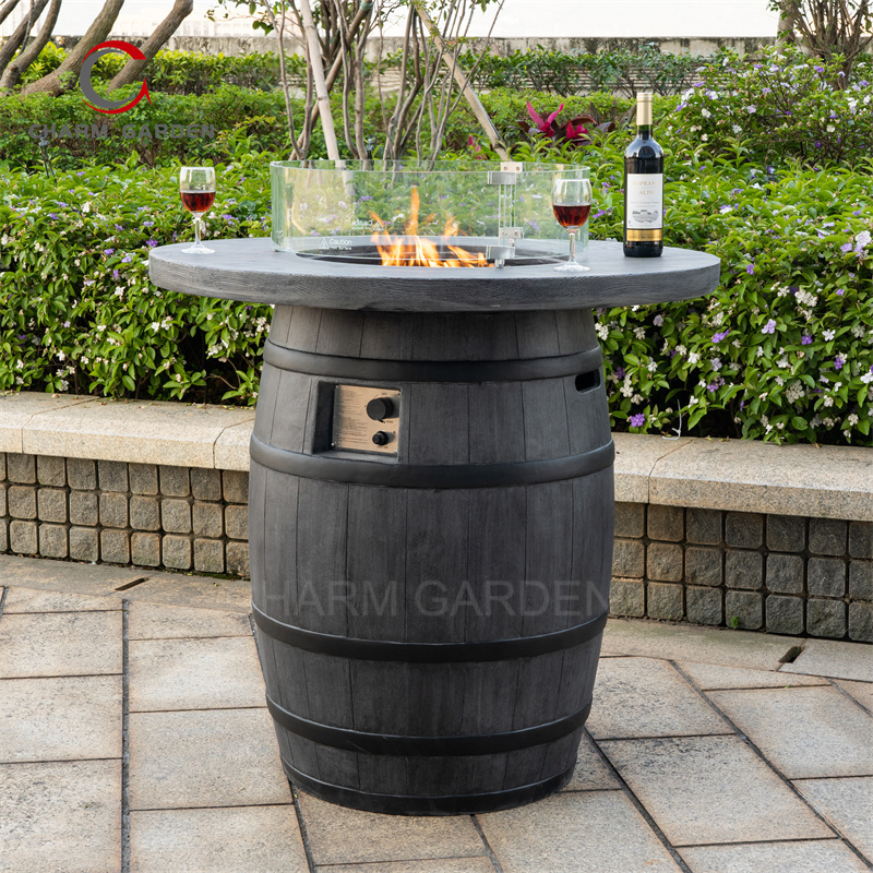 Bar Table Fire Wood Vein Look wine barrel fire pit Fireplace CZYG025 Gas Patio Stove