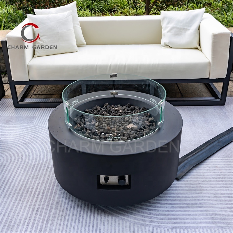 Round Fire Pit Bar Table Outdoor Courtyard Gas Propane Heater