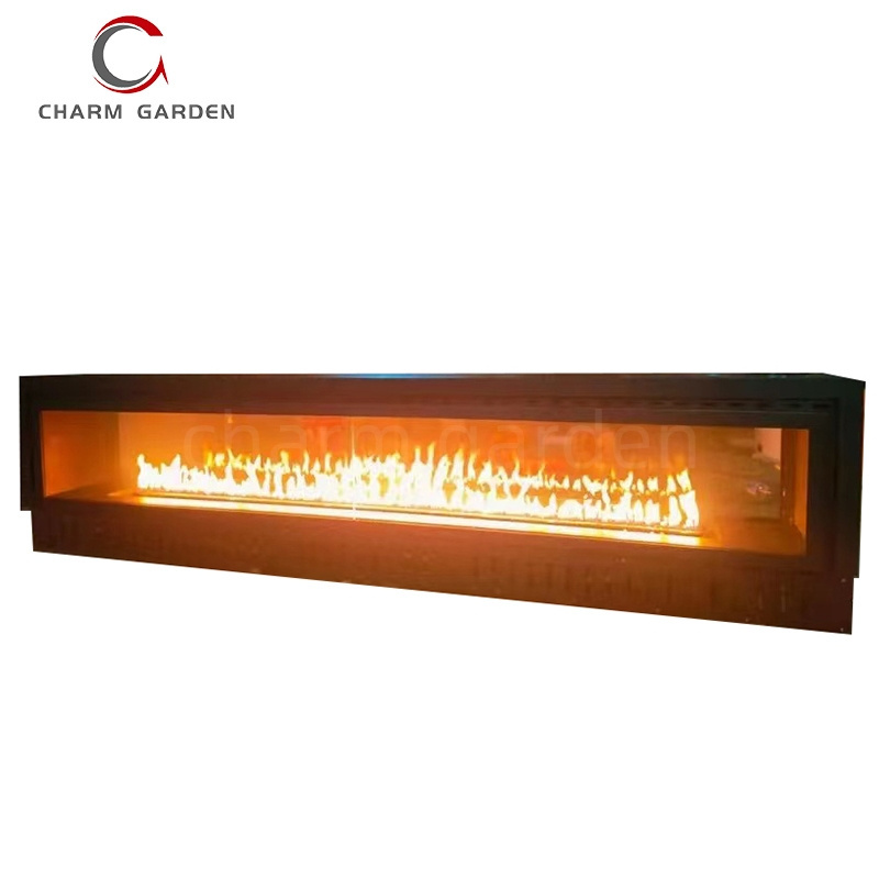 Double Sides Tempered Glass large metal indoor gas fireplace with remote control