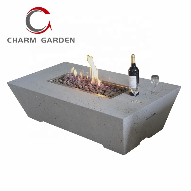 Rectangle outdoor propane gas fire table,fire pit table with gas tank cover,glass wind guards and steel cover