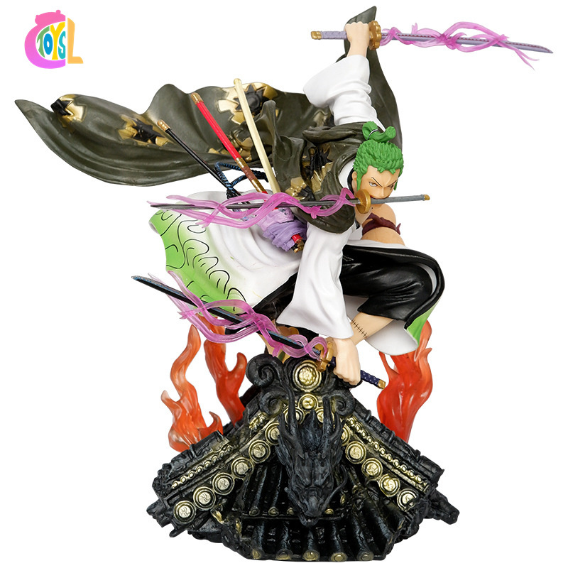 Hot Selling Anime Cartoon Characters Model Ornament One Pieces Handicraft Kimono Sansaburu Large Roof Zoro Anime Figure