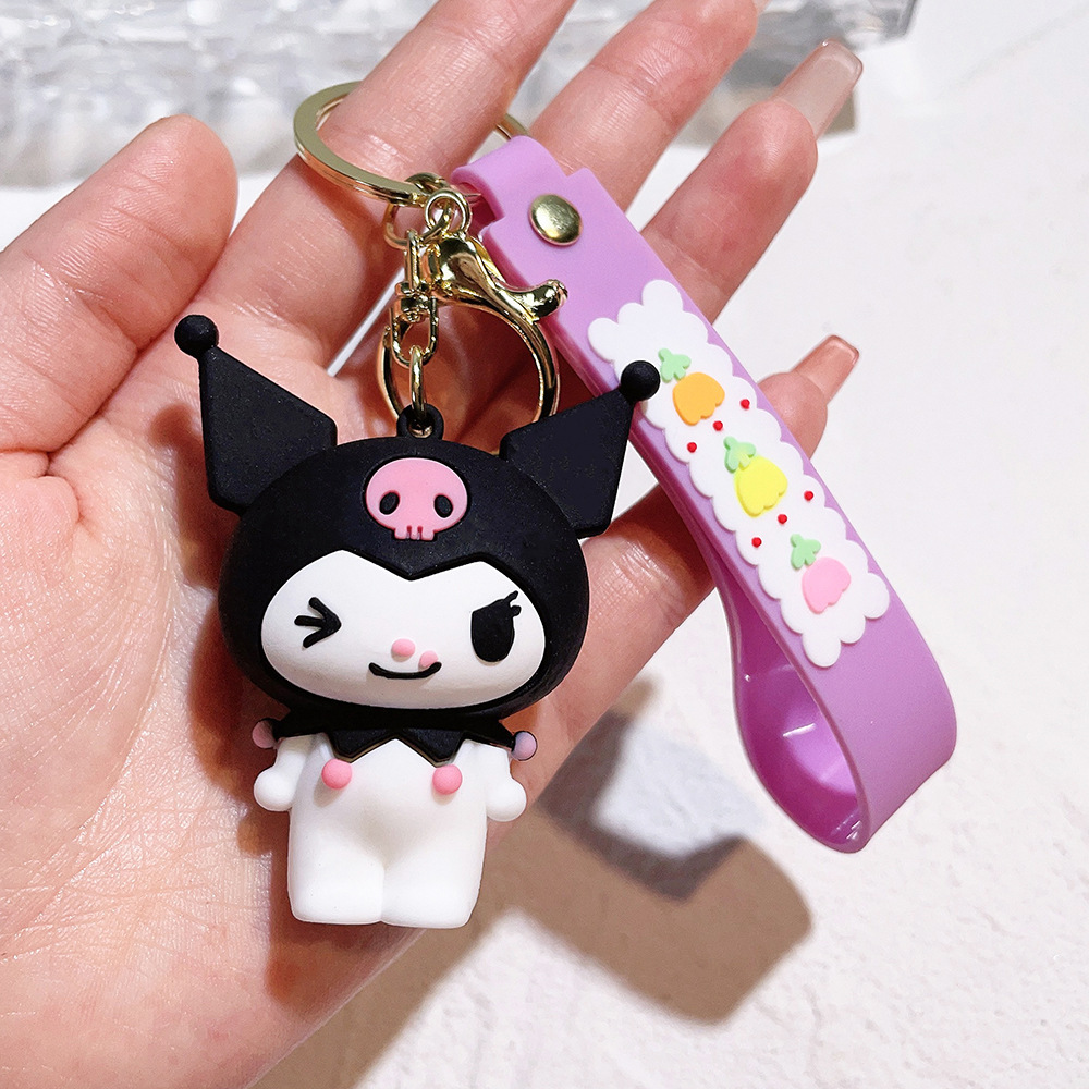 Cute PVC Keychain 3D Kuromi Melody Sanrio Keychain Kawaii Cartoon Big Eared Dog Pudding Dog Penguin Women Bag Pendant Key Chain