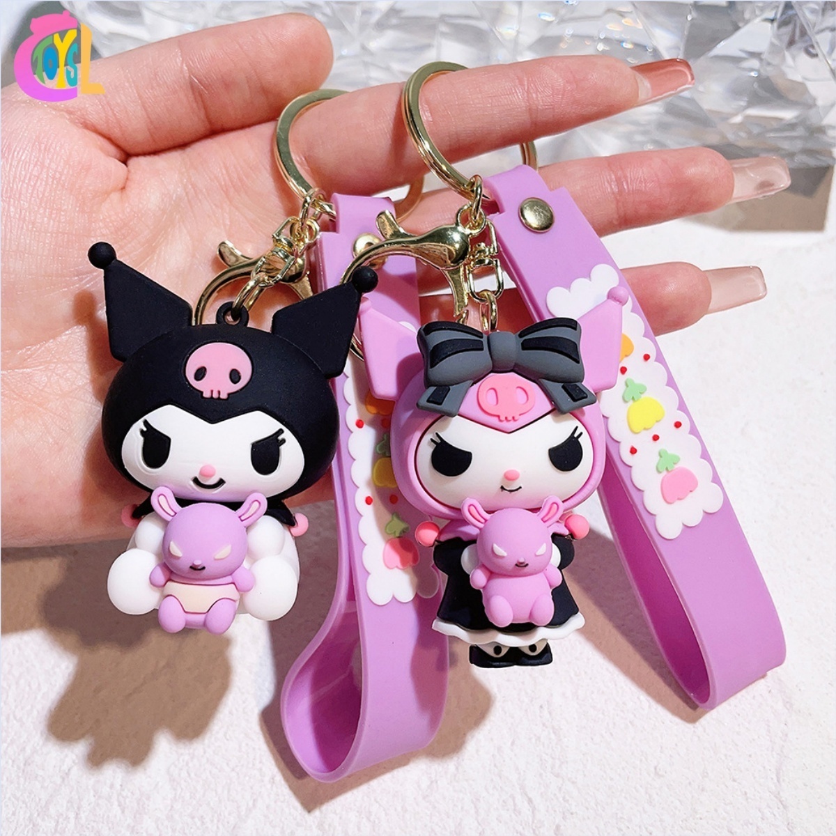 Cute PVC Keychain 3D Kuromi Melody Sanrio Keychain Kawaii Cartoon Big Eared Dog Pudding Dog Penguin Women Bag Pendant Key Chain