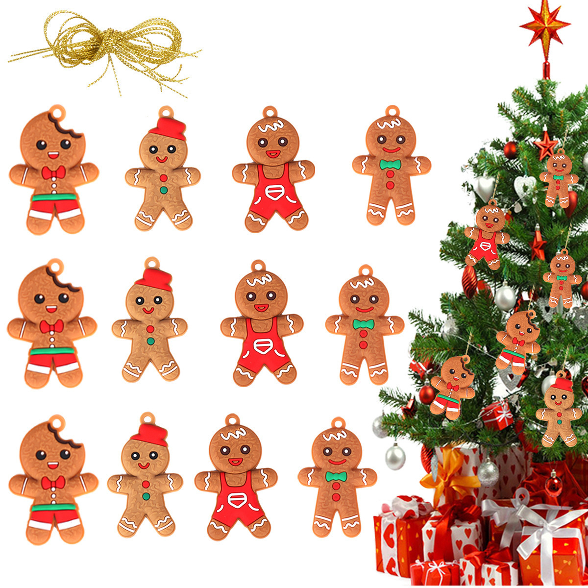 Santa Claus New Christmas Decoration Diy Tree Ornaments Snowflakes Garland Small Ornaments Santa Gingerbread Man