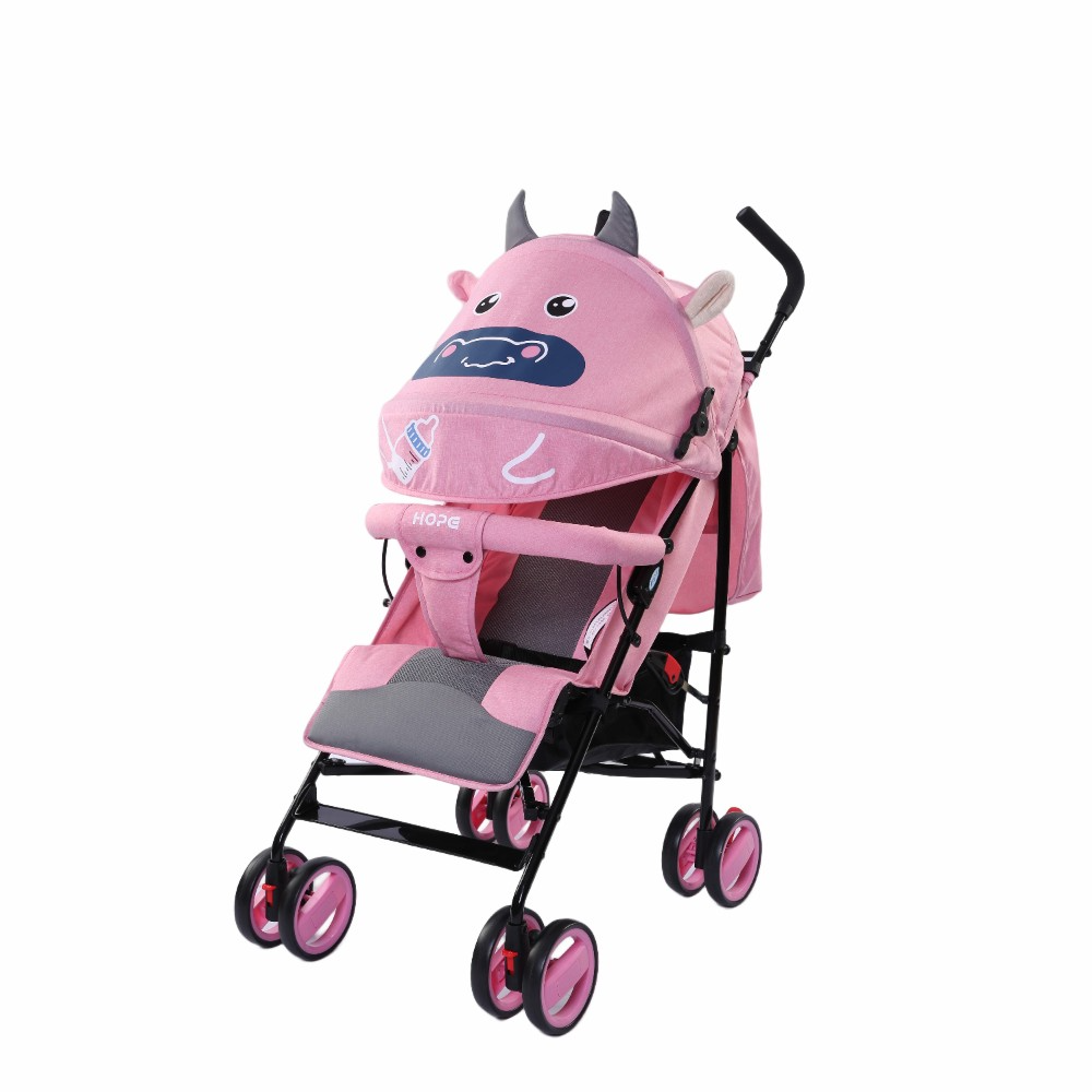 Portable Foldable Cow Leg Rest Adjustable Cartoon Extended Canopy Baby Stroller