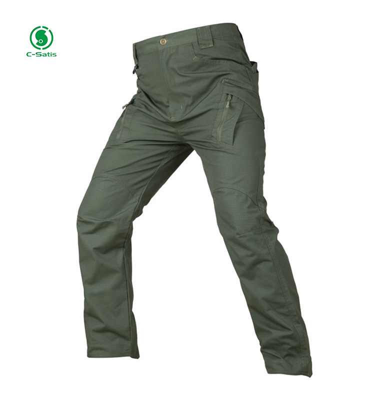 Men Slim-Fit Stretch Tactical Cargo Trousers Streetwear Cotton Ripped Decoration Casual Style Woven Outdoor Cargo Pants Men