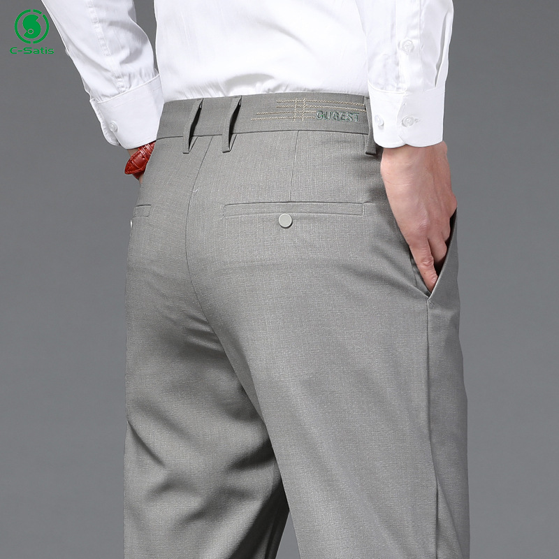 High Quality Men Business Suit Pants Formal Office Gentleman Suit Long Trousers Stretch Slim Straight Solid Color Casual Pants