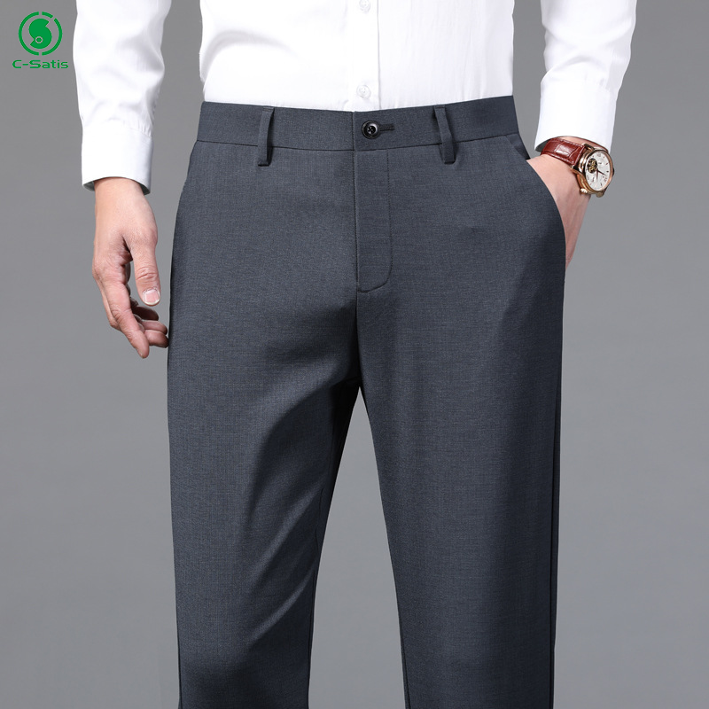 High Quality Men Business Suit Pants Formal Office Gentleman Suit Long Trousers Stretch Slim Straight Solid Color Casual Pants