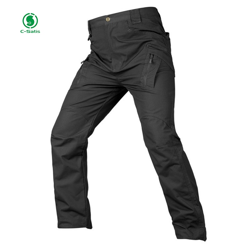 Men Slim-Fit Stretch Tactical Cargo Trousers Streetwear Cotton Ripped Decoration Casual Style Woven Outdoor Cargo Pants Men