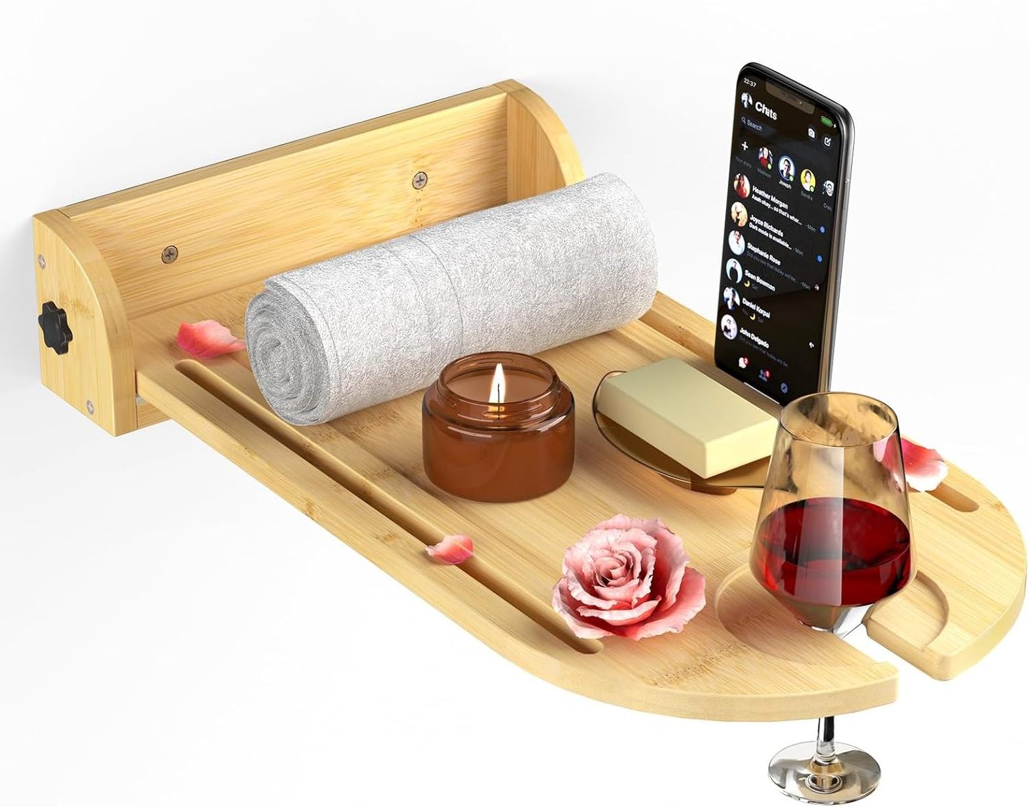 Combohome Wall Mounted Bathtub Tray Table, Bamboo Bath Tray Caddy for Tub Against Wall, Floating Bath Table Tray Shelf Tub Organ