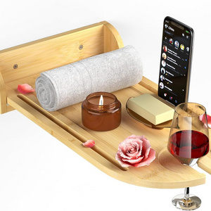 Combohome Wall Mounted Bathtub Tray Table, Bamboo Bath Tray Caddy for Tub Against Wall, Floating Bath Table Tray Shelf Tub Organ