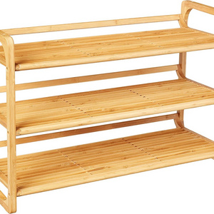 Combohome Cabinet Bamboo Shoe Rack Bench with 2 Tiers Shelves Display Storage and Organizer for Bedroom Entryway Hallway