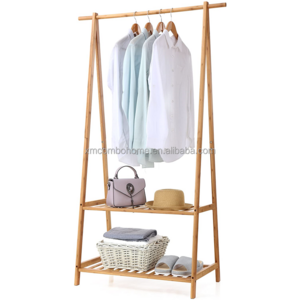 Combohome Natural Clothes Rack Portable Bamboo Space-saving Sturdy Garment Rack 2-Tire Storage Box Coat Rack