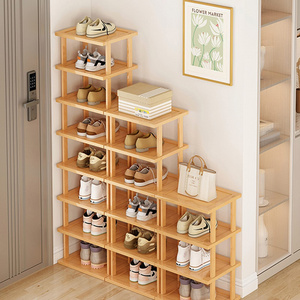 Combohome  8 Tier Vertical Shoe Rack Bamboo Narrow Shoes Organizer Tall Tower Space Saving Corner Shoe Shelf for Entryway