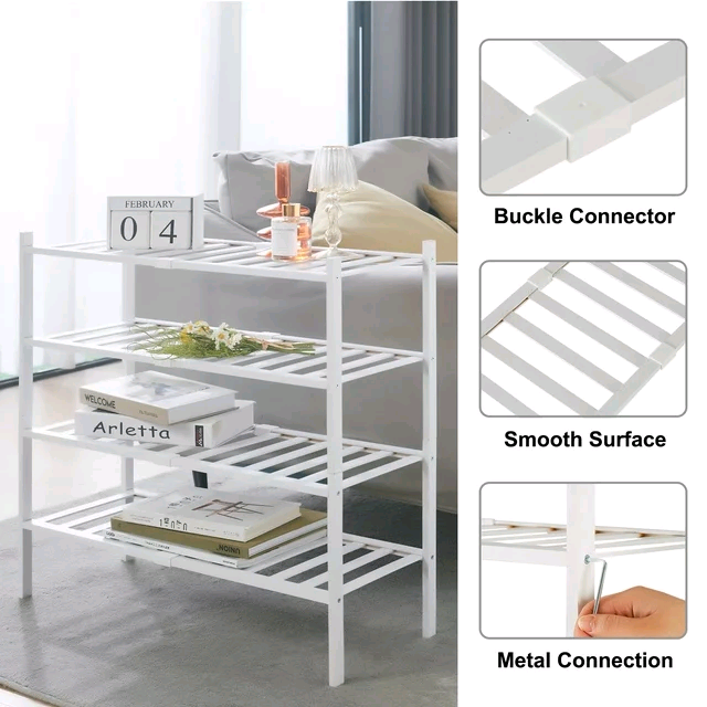 Combohome Hot Sale Wholesale Bamboo Shoe Rack Stackable Wood 3-Tier Shoe Shelf with Handle