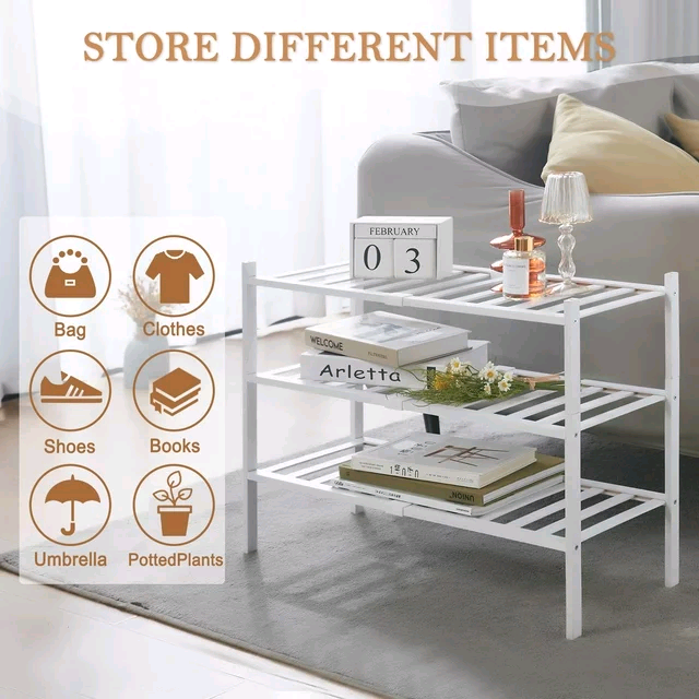 Combohome Hot Sale Wholesale Bamboo Shoe Rack Stackable Wood 3-Tier Shoe Shelf with Handle